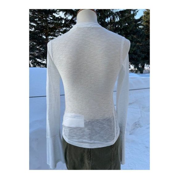 Free People Cecilia Tee Evening Cream XS NWT Bell Sleeves Sheer Fitted Crew - Picture 10 of 15